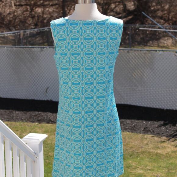 Top It Off Women's Sleeveless Midi Dress Aqua Groovy 60s Style Size M - Picture 9 of 11